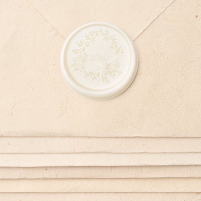 Modern Leafy Crest Monogram Wedding Wax Seal Sticker (Front)