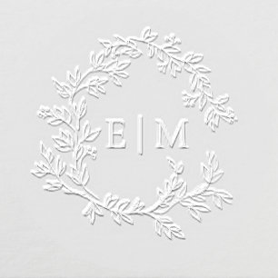 Modern Leafy Crest Monogrammed Initials Wedding Embosser