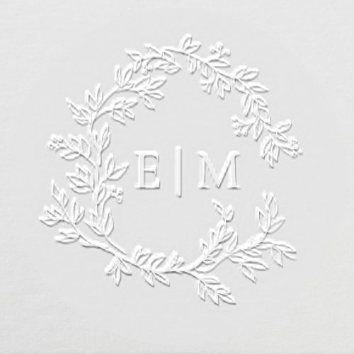 Modern Leafy Crest Monogrammed Initials Wedding Embosser