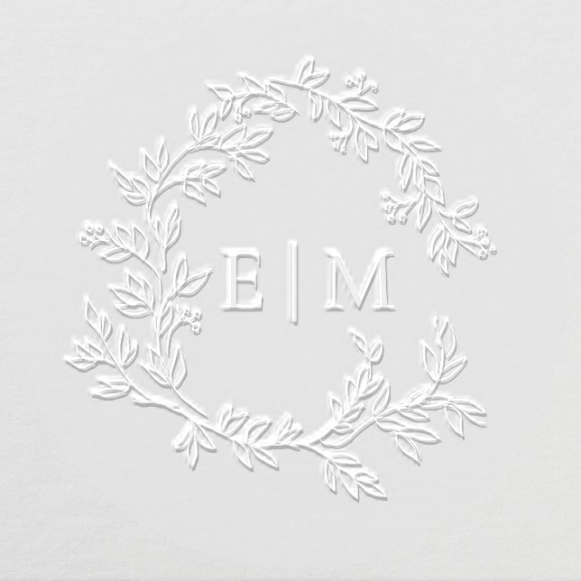Modern Leafy Crest Monogrammed Initials Wedding Embosser (Design)