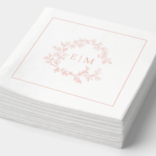 Modern Leafy Crest Monogrammed Wedding Rose Gold Foil Napkins