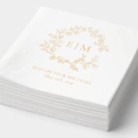 Modern Leafy Crest Simple Monogrammed Wedding Gold