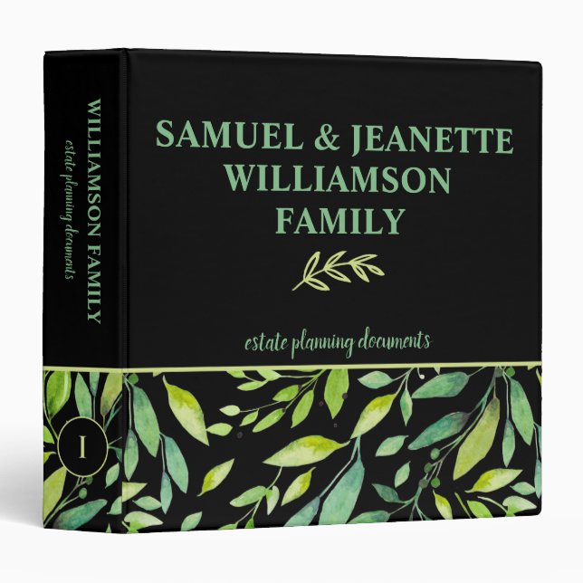 Modern Leafy Family Estate Planning 3 Ring Binder (Front/Spine)