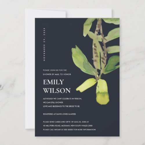 MODERN LEAFY FOLIAGE BLACK SHOWER BY MAIL INVITE