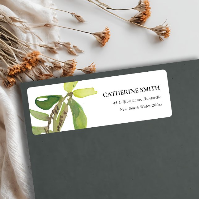 MODERN LEAFY FOLIAGE GREENERY WATERCOLOR ADDRESS LABEL (Creator Uploaded)