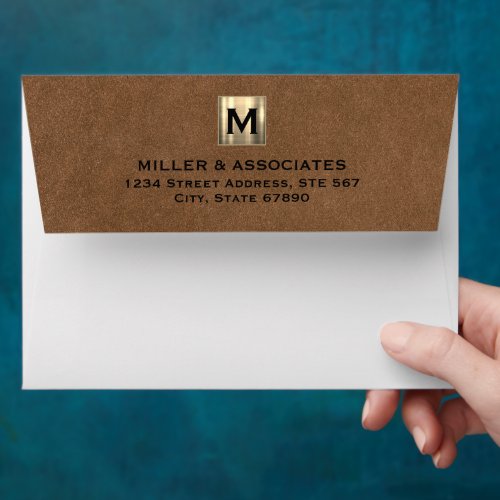 Modern Leather Gold Emblem Return Address Envelope