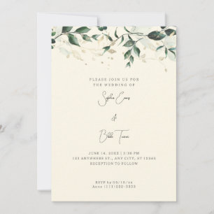 Modern Leaves and Vines Light Yellow Wedding Invitation