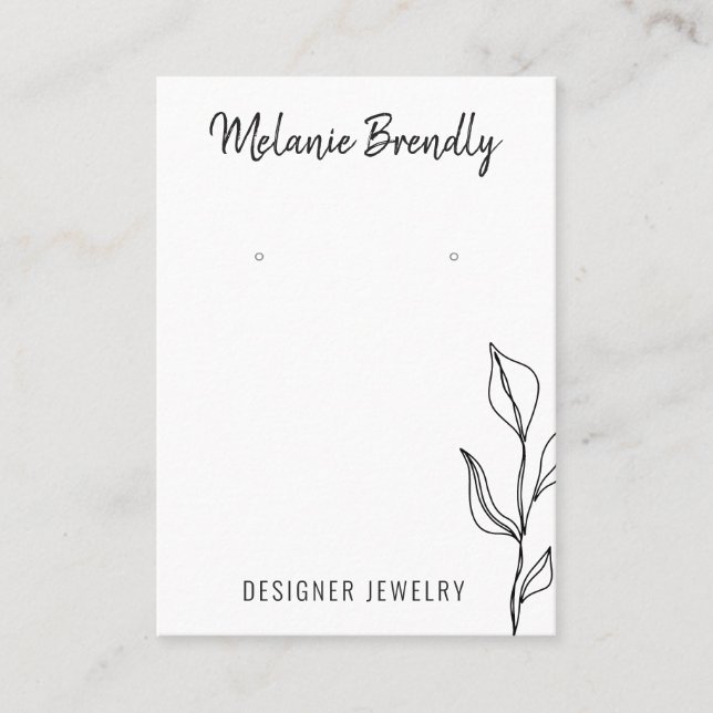 Modern Leaves Black White Jewelry Earring Display Business Card (Front)