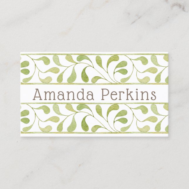 Modern Leaves Border Business Card (Front)