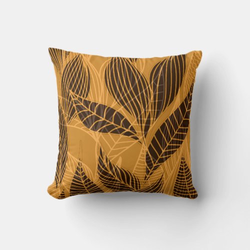 Modern Leaves by Cheryl Daniels  mustard Throw Pillow
