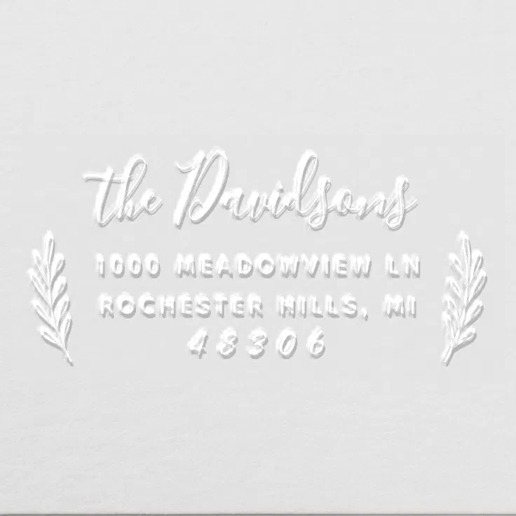 Modern Leaves Calligraphy Script Family Address Embosser Zazzle