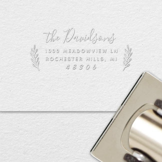 Modern Leaves Calligraphy Script Family Address Embosser