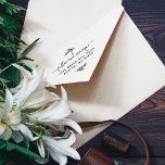 Modern Leaves Custom Script Wedding Return Address Self-inking Stamp<br><div class="desc">This rubber stamp template combines rustic and modern to make this stamp even more unique! Featuring two hand-drawn branches, one at the top and one at the bottom, surrounding a chic calligraphy script font and sans-serif typography. Simply add your names, your house number, street, city, state and zip code. Whether...</div>