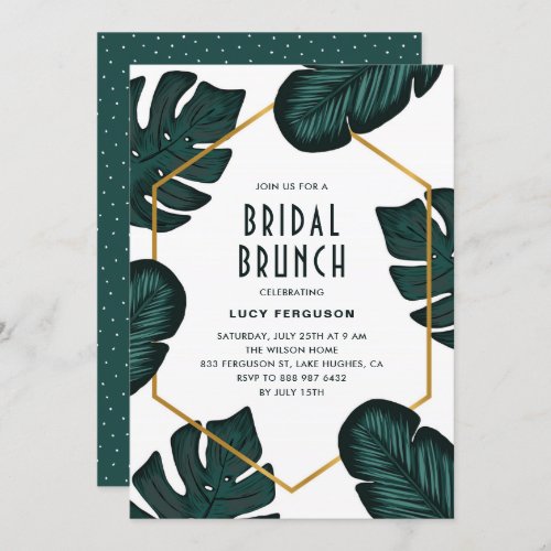 Modern Leaves Frame Tropical Bridal Brunch Invitation