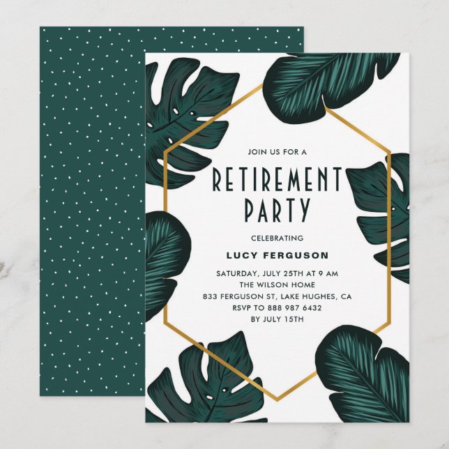 Modern Leaves Frame Tropical Retirement Party Invitation (Front/Back)