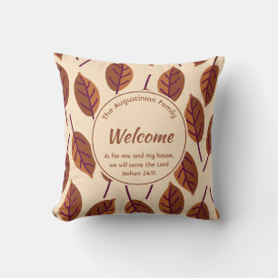 Modern LEAVES Joshua 24:15 Custom BEIGE Welcome Throw Pillow