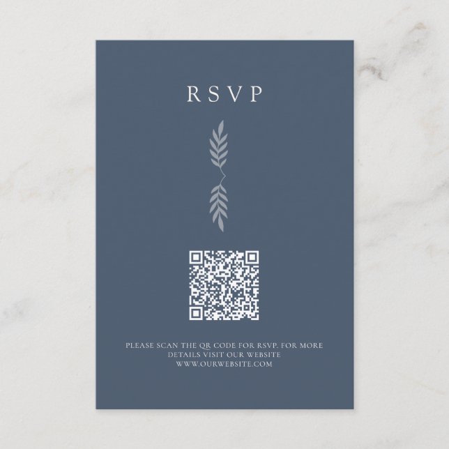 Modern Leaves Minimalist QR Code RSVP Card (Front)