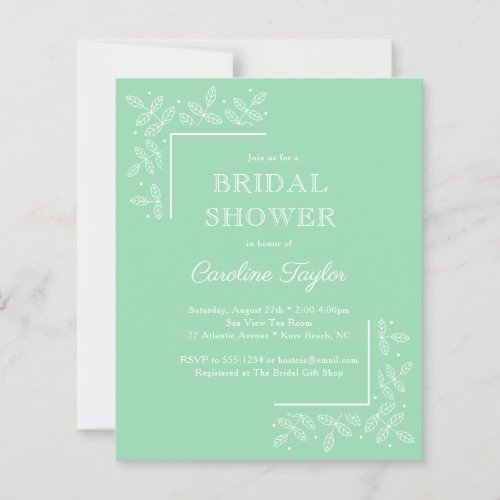 Modern Leaves Mint Green Bridal Shower Invitation