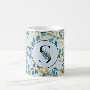 Modern Leaves Navy Blue Gold "Letter S" Coffee Mug