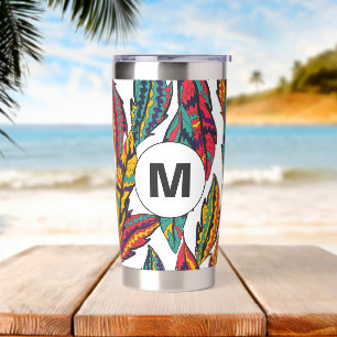 Modern Leaves Pattern Monogram Insulated Tumbler