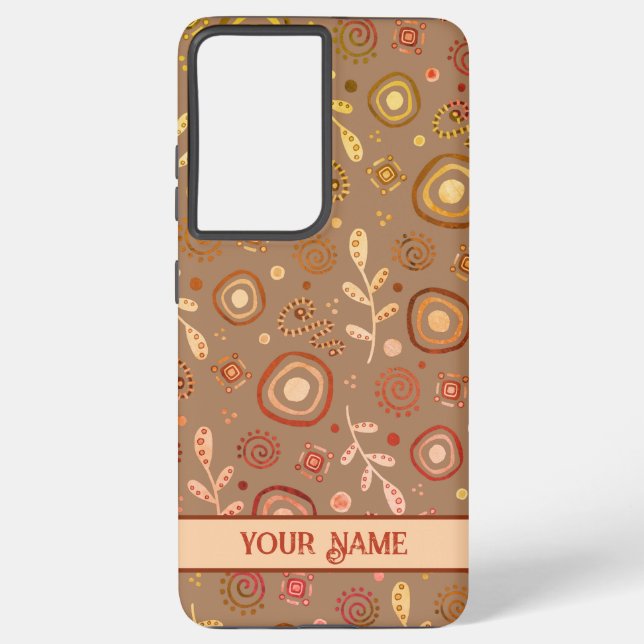 Modern Leaves Pattern Trendy Personalize Name Samsung Galaxy Case (Back)