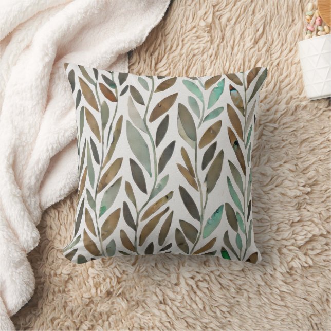 Modern Leaves pattern watercolor Throw Pillow (Blanket)