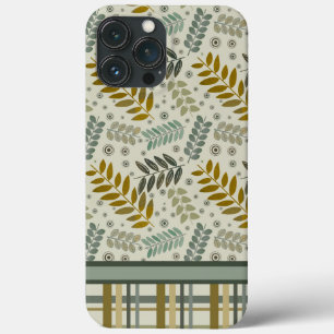 Modern Leaves Plaid Pattern Inspirivity iPhone 13 Pro Max Case