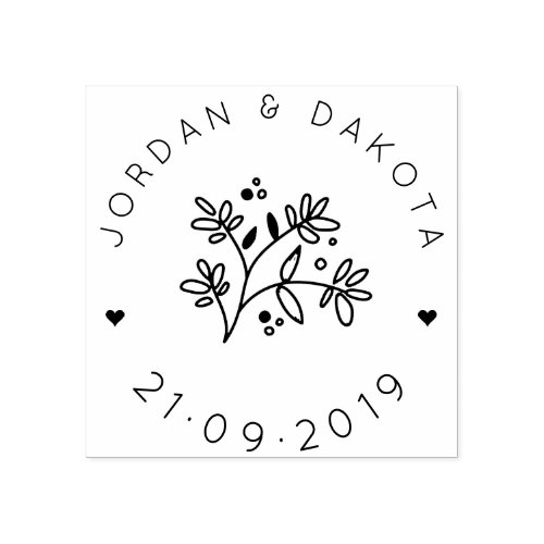 Modern Leaves Save The Date Wedding Announcement Rubber Stamp