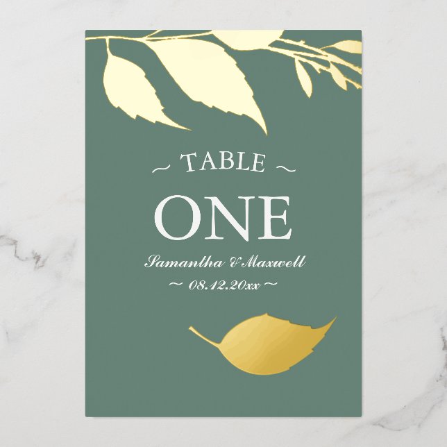 Modern Leaves Table Number Foil Card (Front)