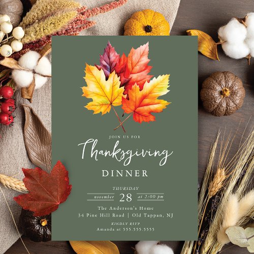 Modern Leaves Thanksgiving Dinner Invitation