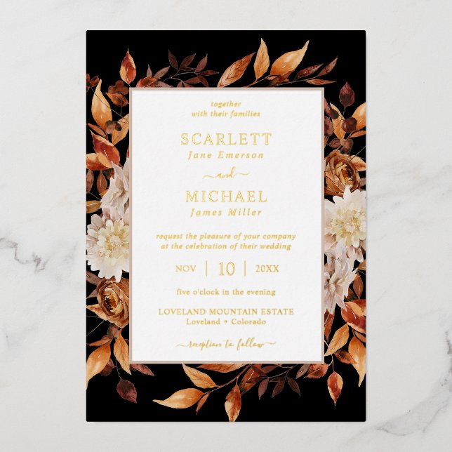 Modern Leaves Wedding Foil Invitation (Front)