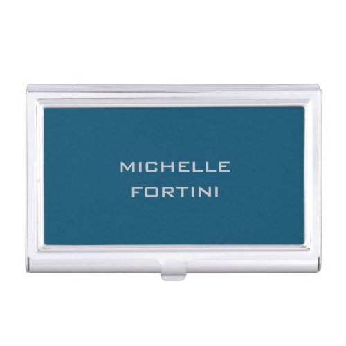 Modern Legible Name Plain Ocean Blue Business Card Case