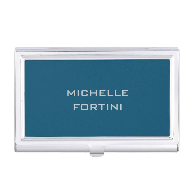 Modern Legible Name Plain Ocean Blue Business Card Case (Front)