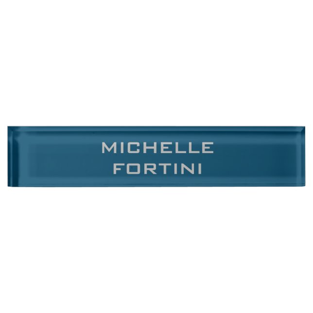 Modern Legible Name Plain Ocean Blue Desk Name Plate (Front)