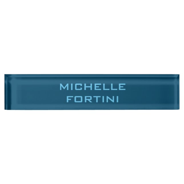 Modern Legible Name Plain Ocean & Sky Blue Desk Name Plate (Front)