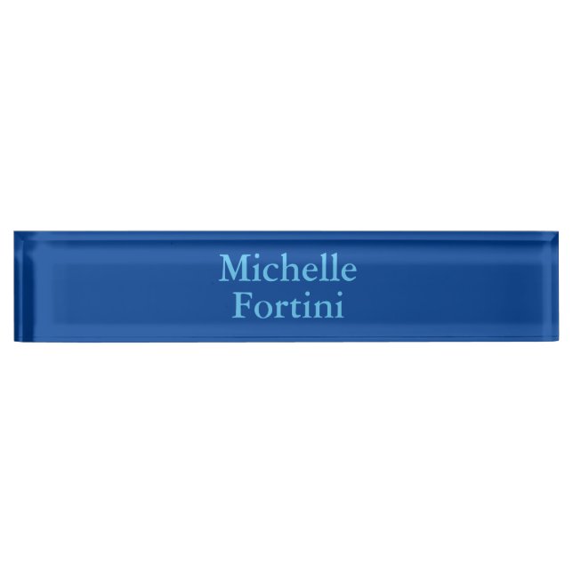 Modern Legible Name Plain Sky & Deep Blue Desk Name Plate (Front)