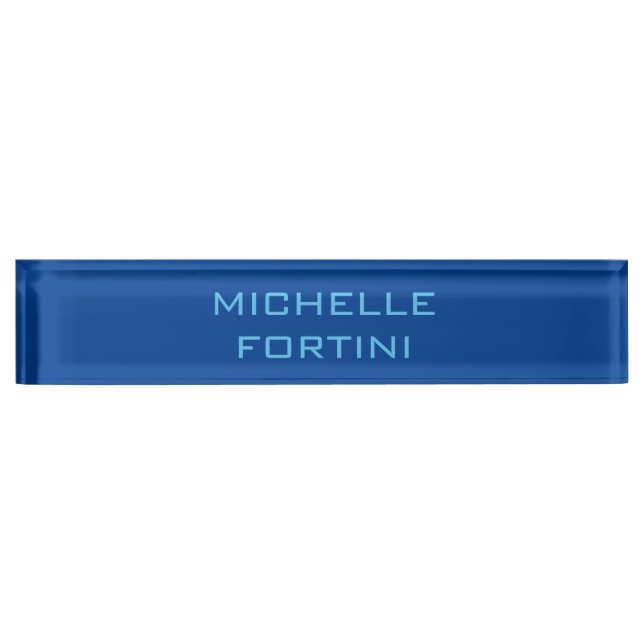 Modern Legible Name Plain Sky & Deep Blue Desk Name Plate (Front)