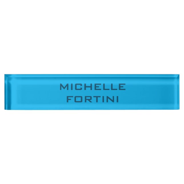 Modern Legible Name Plain Sky& Ocean Blue Desk Name Plate (Front)