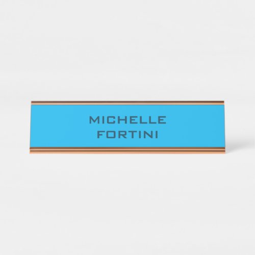 Modern Legible Name Plain Sky Ocean Blue Desk Name Plate