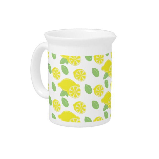 Modern Lemon and Leaves Beverage Pitcher (Left)