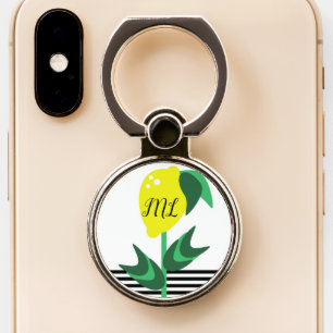 Modern Lemon and Stripes Plant Phone Ring Stand