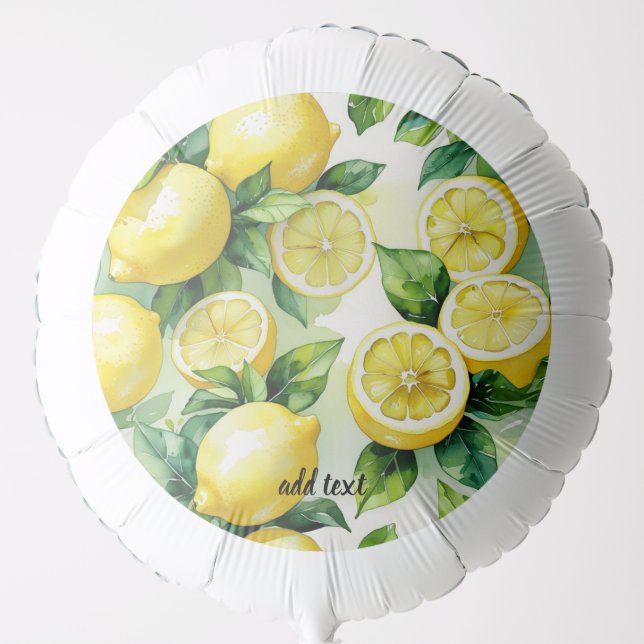 Modern lemon blue floral script bridal shower balloon (Front)