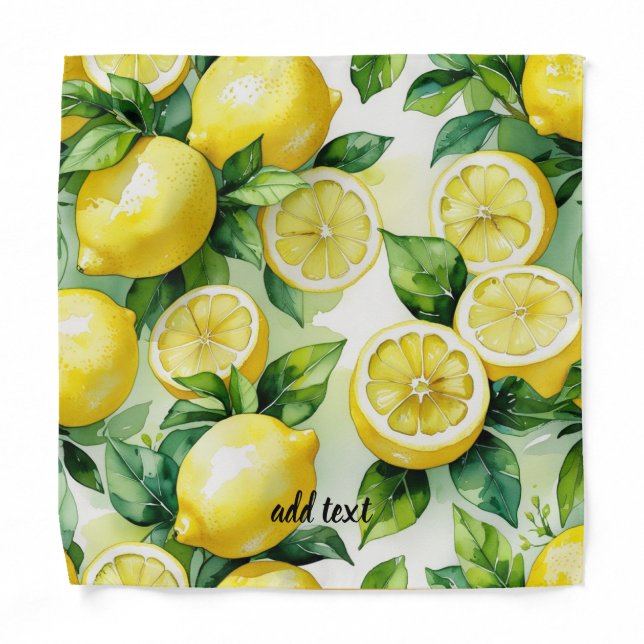 Modern lemon blue floral script bridal shower bandana (Front)