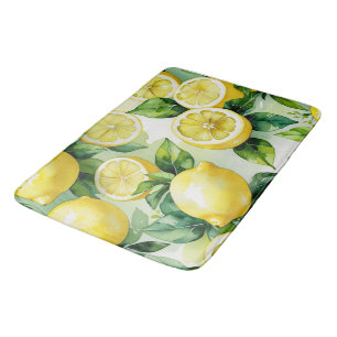 Modern lemon blue floral script bridal shower bath mat