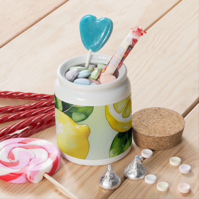 Modern lemon blue floral script bridal shower candy jar (In Situ)