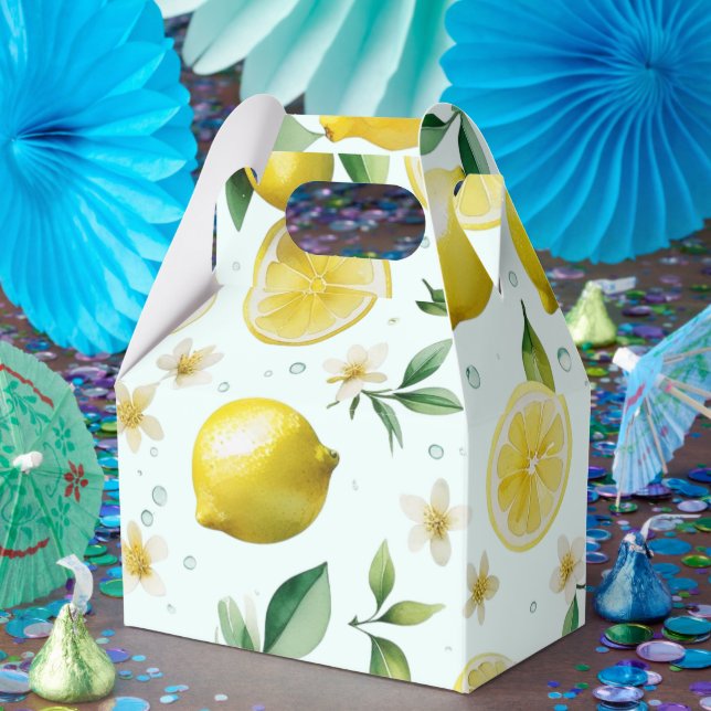 Modern lemon blue floral script bridal shower favor boxes (Party)