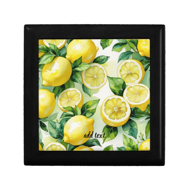 Modern lemon blue floral script bridal shower gift box (Front)