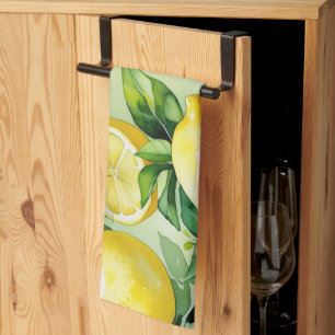 Modern lemon blue floral script bridal shower kitchen towel