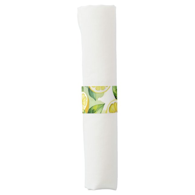 Modern lemon blue floral script bridal shower napkin bands (Front)