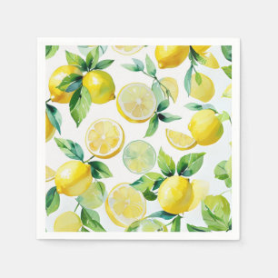 Modern lemon blue floral script bridal shower napkins